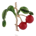 Creative cherry fruit brooch with green enamel leaves and red berries in gold finish - Cherry B07895