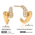 Classic 18K gold plated stainless steel C-shape earrings with white rhinestones - Gold Wide Surface With Zircon (JDE0306074)
