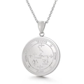 Minimalistischer runder Anhänger aus Edelstahl in Silber mit mystischen Samael-Symbolen - Siegel von Samael Stil (KP46433-K)