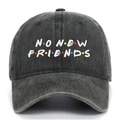Detail of No New Friends white embroidery on black washed denim baseball cap - One Size / Army Green
