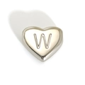 Polished silver heart pendant bead with engraved letter W for DIY jewelry making - Letter W Style (SP143S-W)