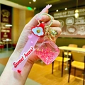 Pink luminous star rabbit keychain with sweet heart silicone strap and liquid glitter charm - Red Luminous Bubble Bead Dice