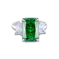 Smaragdschliff Ring mit grünem Karbon-Diamant und S925 Silber-Finish im Dreistein-Stil - Größe 6 (US) / Smaragd-Schliff Drei-Steine-Stil (FDJZ-087)