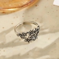 Adjustable S925 sterling silver ring featuring an antique floral cluster design - Leaf Ring