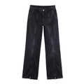 Jean large noir pour femme avec coutures avant et ourlet zippé ajustable - XS / Noir et Gris