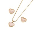 Golden heart jewelry set with pearlescent necklace and stud earrings in iridescent finish - White