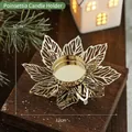 Golden poinsettia leaf iron candle holder, 12x12x3cm festive wedding table ornament - Poinsettia