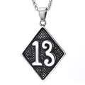 Rhombus 1%ER stainless steel pendant necklace with number 13 on woven chain - Lucky Number 13 Black Base Pendant Only (Without Chain) / Steel