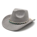 Detail of grey suede cowboy hat with turquoise beaded band and bohemian ethnic accents - M(56-58cm) / Grey Suede