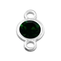 Silver-plated connector with round emerald green faceted crystal for earring making - Dark Green