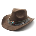 Brown faux suede western cowboy hat with ethnic beads, turquoise stone and tassels - M(56-59CM) / Brown