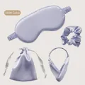 Satin silk sleep set in lavender purple including eye mask, scrunchie and headband - Color 100# (Short Bag) / Lavender