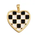 Golden heart pendant with black and white checkerboard enamel and mirror finish - ABG0614-Black Checkerboard (Heart)
