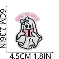 Detailed embroidery patch featuring a ghost reading a book with precise 6x4.5cm dimensions - Bookish Girlie