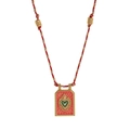 Detail of red braided cord necklace with a golden tarot style heart pendant charm - Heart Flame Necklace