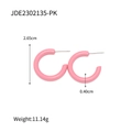 Pink enamel C-shaped hoop earrings in titanium steel with detailed size and weight info - Pink (JDE2302135-PK)