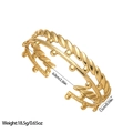 Golden double-layer stainless steel open bangle with rope and bead texture design - Gold