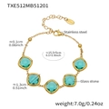 Golden stainless steel bracelet with square green glass stones in a minimalist geometric style - Bracelet / Gold-Light Green