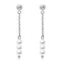Orecchini a nappa in argento con catena 18K, cristalli e tre perle bianche eleganti - Color Acciaio