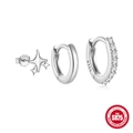 Three-piece S925 sterling silver earring set with star studs and zircon hoop rings - Star & Hoops Set / Silver