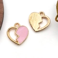 Pink enamel heart charm with golden vertical texture back for DIY jewelry making - Half Peach Heart Shape (11885)