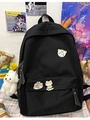 Schattige zwarte nylon schoolrugzak met cartoon badges en een pluchen honden hanger - Zwart (Geen Hanger)
