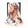 Pink satin square scarf with classic equestrian carriage print and horse harness motifs - Carriage Saddle Snow Bud (SD90-17-4)