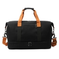 Black canvas travel bag with orange straps and a separate bottom shoe compartment - Black Thickened Style (No Logo)