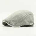 Classic grey washed denim flat cap with adjustable metal buckle and vintage twill texture - Adjustable / Light Gray