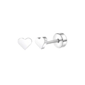 Silver stainless steel heart stud earrings with secure screw back flat ball closure - Solid Heart