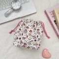 Quilted cotton storage bag featuring cute cartoon cats and pink drawstring for travel - Cat Angel
