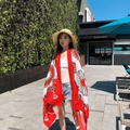 Ethnic style red beach shawl with golden chain pattern and tassel trim for women - Gold-Red White Gold Chain / 180cm