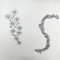 Detail of bohemian floral patterns and S-shaped embroidery stabilizer on white fabric - Pattern E