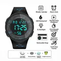 Waterproof digital sports watch in black with green LED display and matching bracelet - Lightning Blue
