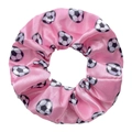 Chouchou en satin rose avec motif de football et finition lisse brillante - Football Rose