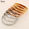 Set of 7 minimalist 8mm stainless steel bangles in gold, rose gold and silver finishes - Width 8mm Inner Diameter 60mm / [7 Rings] 3 Steel + 2 Gold + 2 Rose Gold