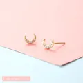 Elegant gold moon stud earrings with white crystals, size 0.7cm minimalist jewelry - Crescent Moon