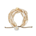 Verstellbares Wickelarmband mit goldenem Herzanhänger und gemischten Kristallperlen - Beige Perle-Herz