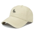 Casquette de baseball en coton beige avec broderie SN noire et visière courbée - Réglable / Blanc Cassé