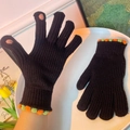 Guanti in maglia neri con bordo ondulato arancione e verde per touch screen - Stile semplice / Nero