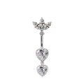 Piercing de nombril coeur en argent avec zircone et design de feuille marquise - Style Double Cœur (24020201-12)