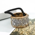 Golden ponytail holder with sparkling round rhinestones and black elastic band - Clear Rhinestone / Silver