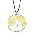 Detail showing handcrafted silver wire tree of life pendant with yellow quartz stones - Citrine