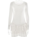 Abito corto bianco a maniche lunghe con balze e scollo rotondo da donna alla moda - L / Bianco