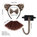 4-piece leopard print cat ear headband costume set with tutu skirt and tail accessory - Leopard 3-Piece Set (55cm Tail) + 30cm Coffee Tutu