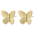 Polished 18K gold plated copper butterfly stud earrings with detailed nature-inspired texture - Without Loop / Gold
