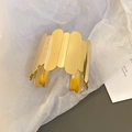 Detail of a minimalist irregular gold cuff bracelet with a polished mirror finish surface - 26# Scalloped Edge Wide Style / Gold