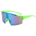 Neon green sports sunglasses with blue-purple mirrored lenses and ergonomic frame - Green Frame Blue Mirror