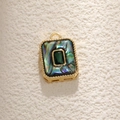 Detail of rectangular gold pendant with green gemstone and iridescent abalone shell inlay - A0354 Rectangle Emerald Shell