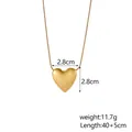 Polished gold heart pendant necklace showing dimensions 2.8cm and snake chain detail - Gold 3D Full Heart